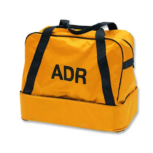 Borsa arancione ADR con manici neri e base rinforzata, ideale per il trasporto sicuro e organizzato.