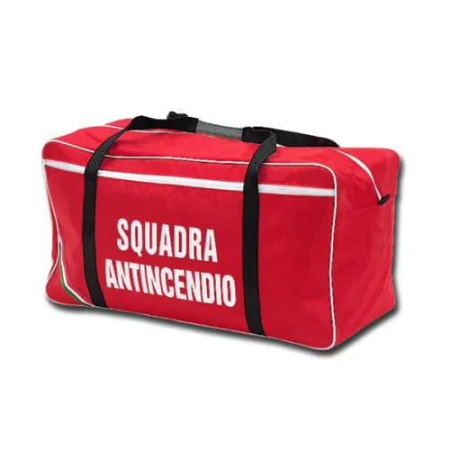 Borsa rossa con scritta Squadra Antincendio, ideale per attrezzature di emergenza e sicurezza sul lavoro.