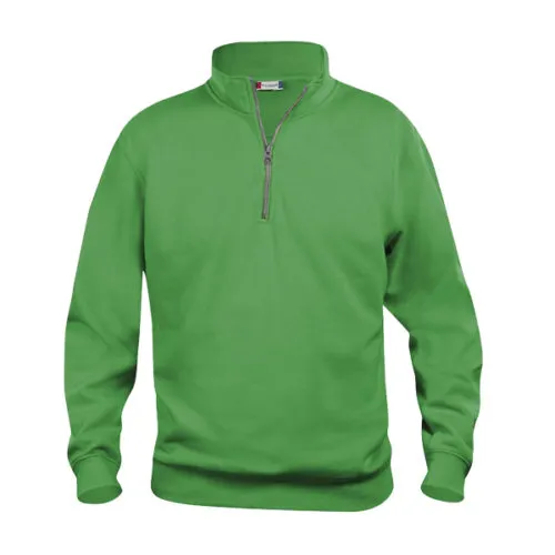 Maglione verde con mezza zip, design classico, maniche lunghe, tessuto morbido, ideale per tutte le stagioni.